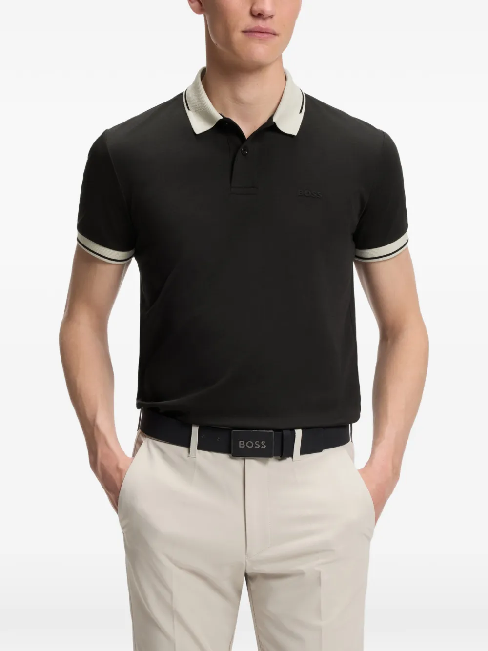 BOSS Poloshirt met afwerking Zwart