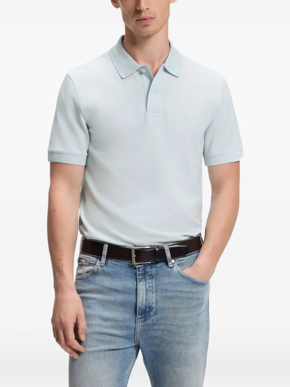 BOSS Palles piqué poloshirt met geborduurd logo Blauw