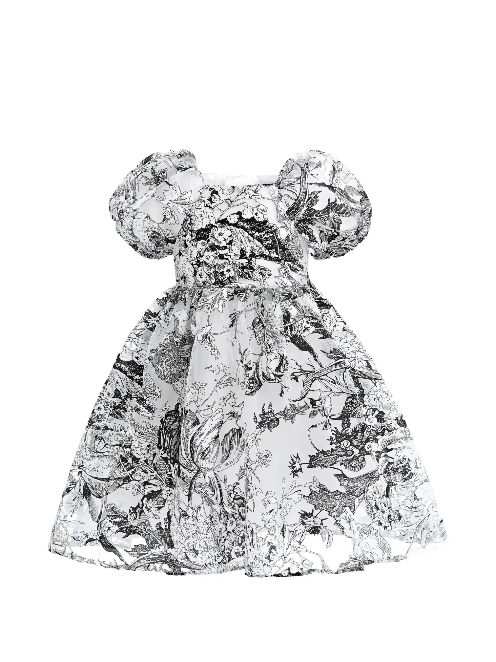 Sweet Cactus floral-print puff-sleeve dress - Bianco