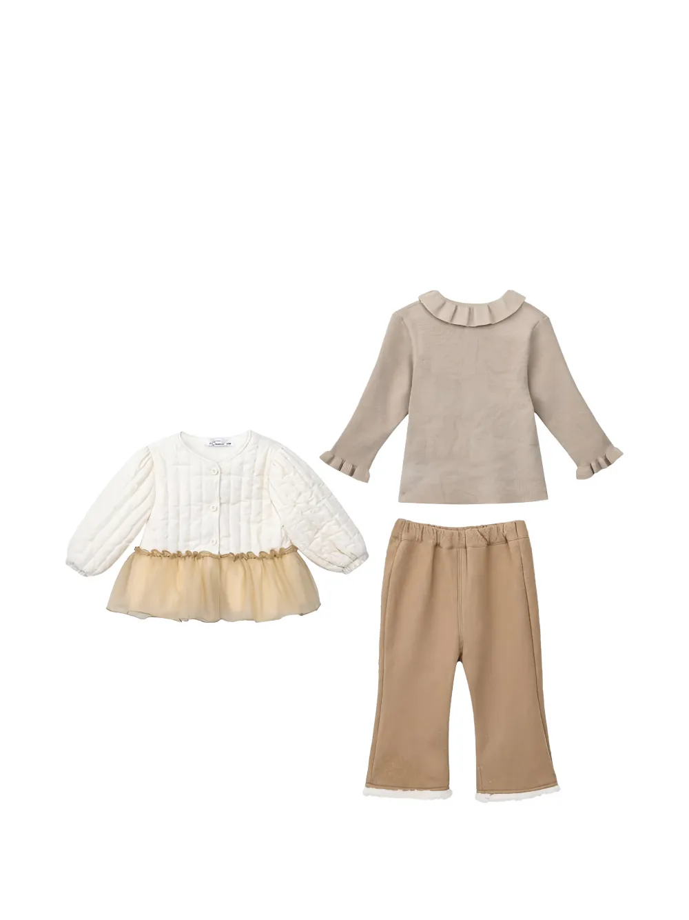 Sweet Cactus quilted ruffled 3-piece set - Toni neutri