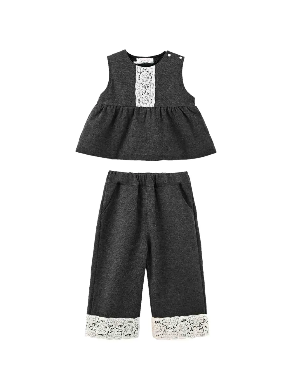 Sweet Cactus lace-trim trousers and top set - Grigio