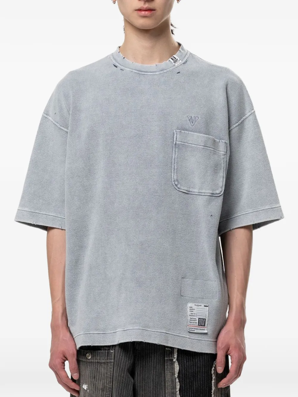 Maison MIHARA YASUHIRO waffle-knit chest-pocket T-shirt - Grigio