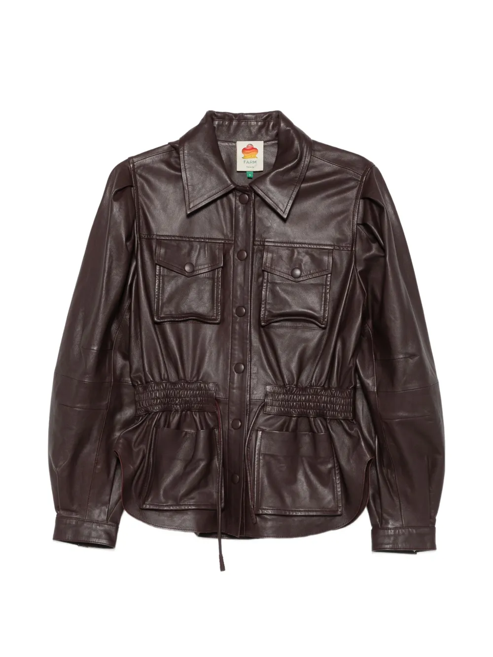 FARM Rio drawstring-waist leather jacket - Marrone