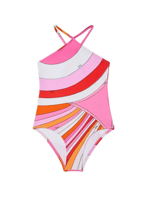 PUCCI Junior Iride-print cross-over one-piece swimsuit