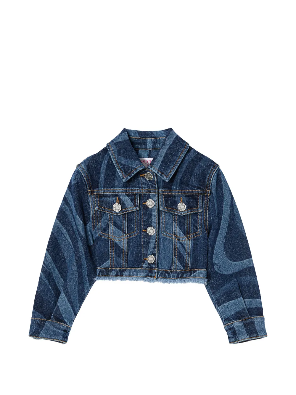 PUCCI Junior denim jacket with laser-cut Marmo print - Blu