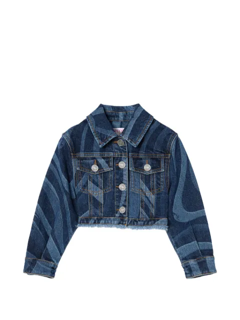 PUCCI Junior denim jacket with laser-cut Marmo print