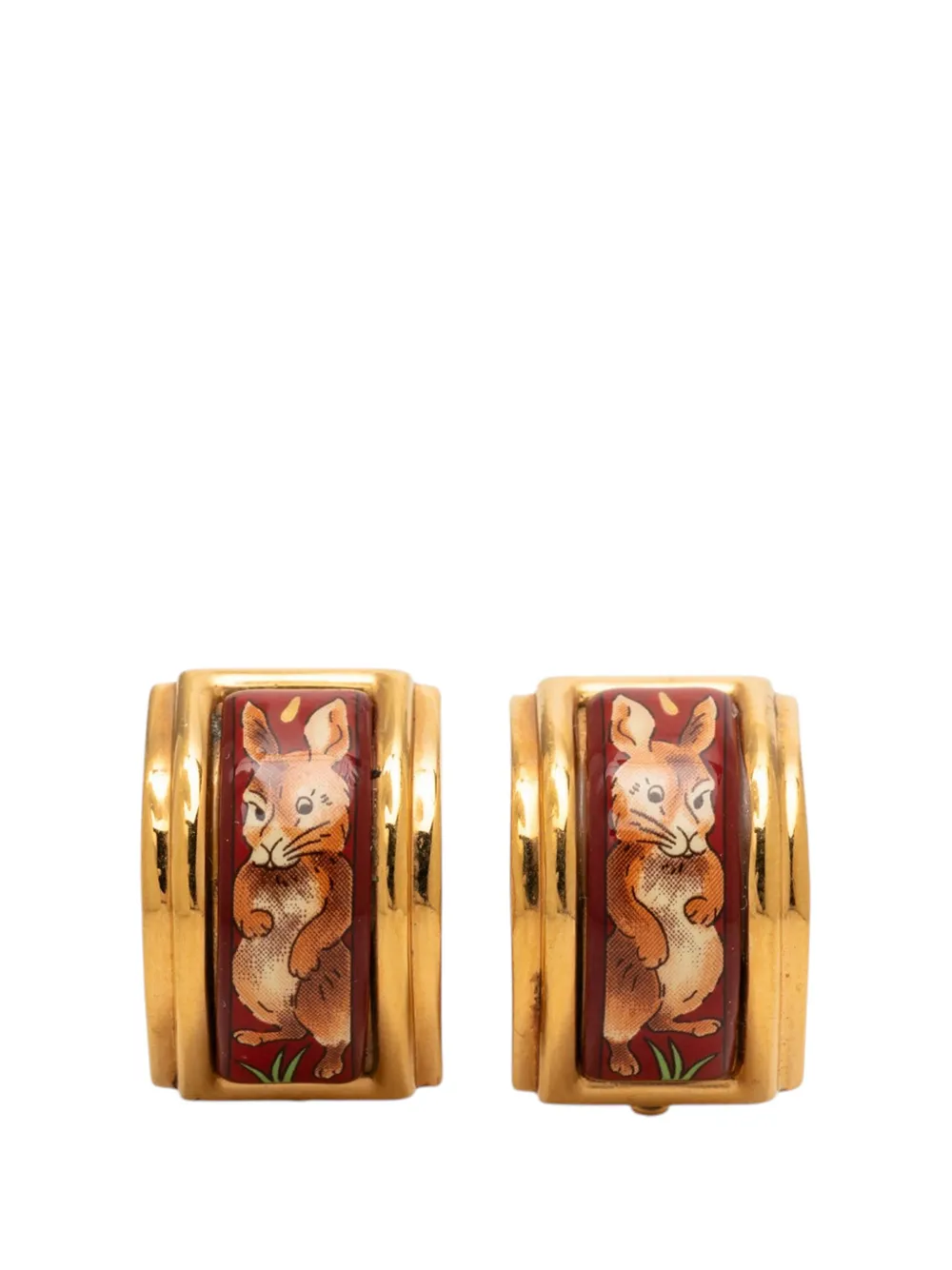 Hermès Pre-Owned 20th Century Enamel Rabbit Print Cloisonne Clip On Earrings costume earrings - Marrone