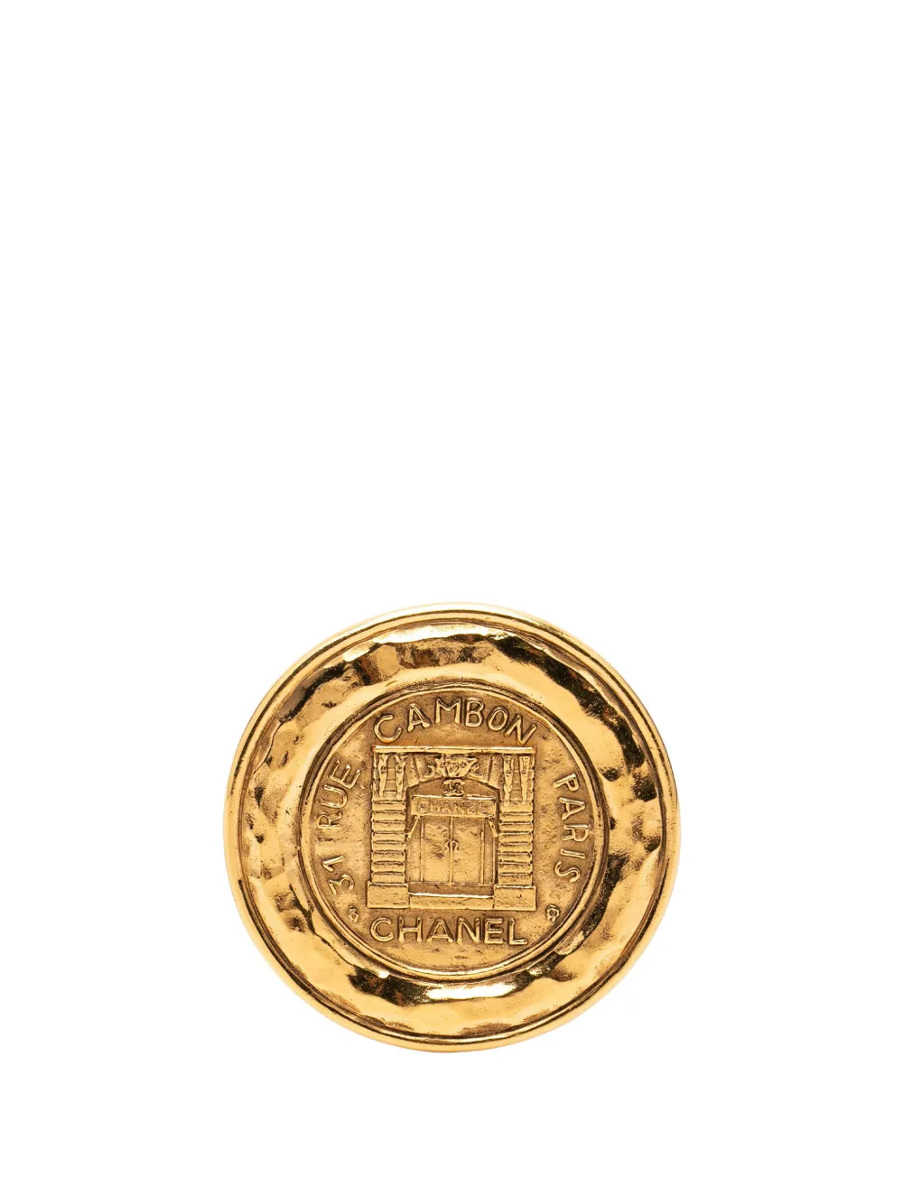 CHANEL Pre-Owned Spilla tonda 31 Rue Cambon placcata oro 1970-1980