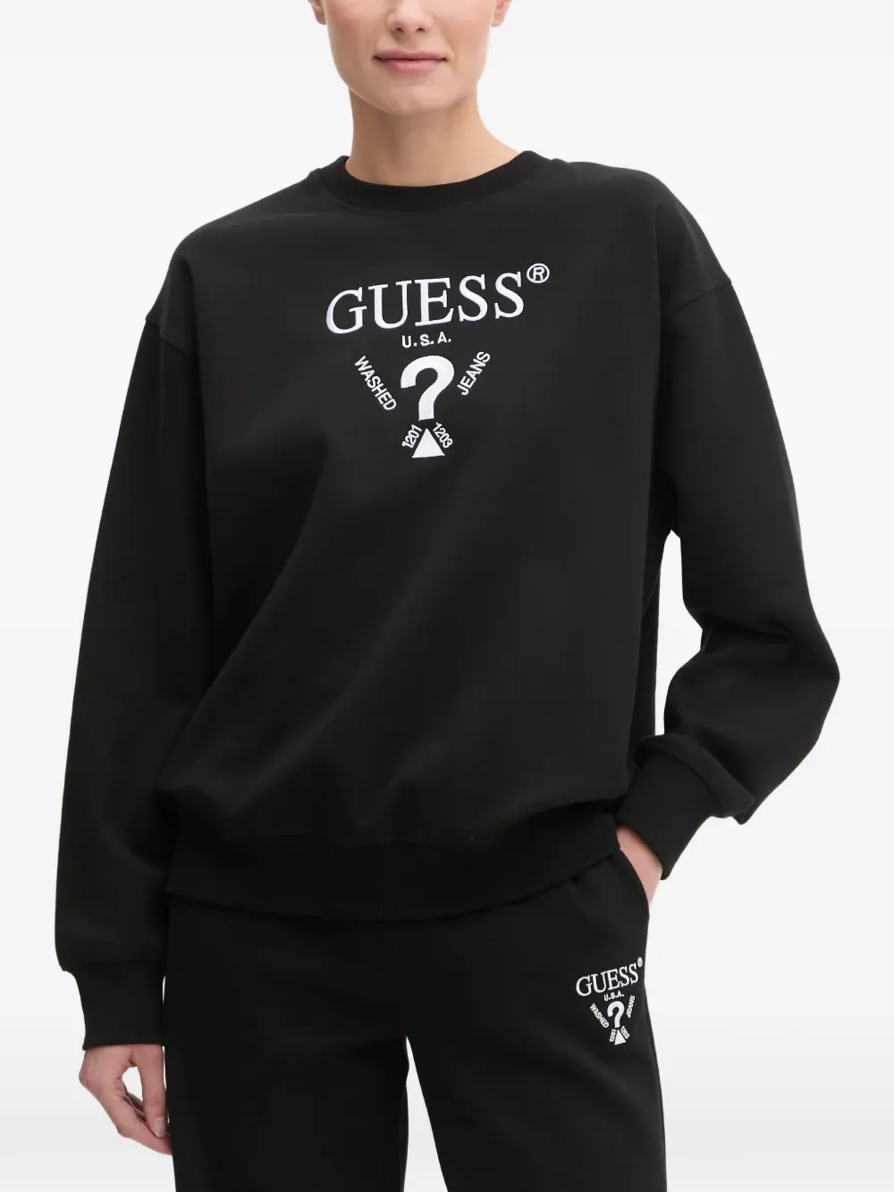 GUESS USA logo-embroidered crew-neck sweatshirt - Schwarz