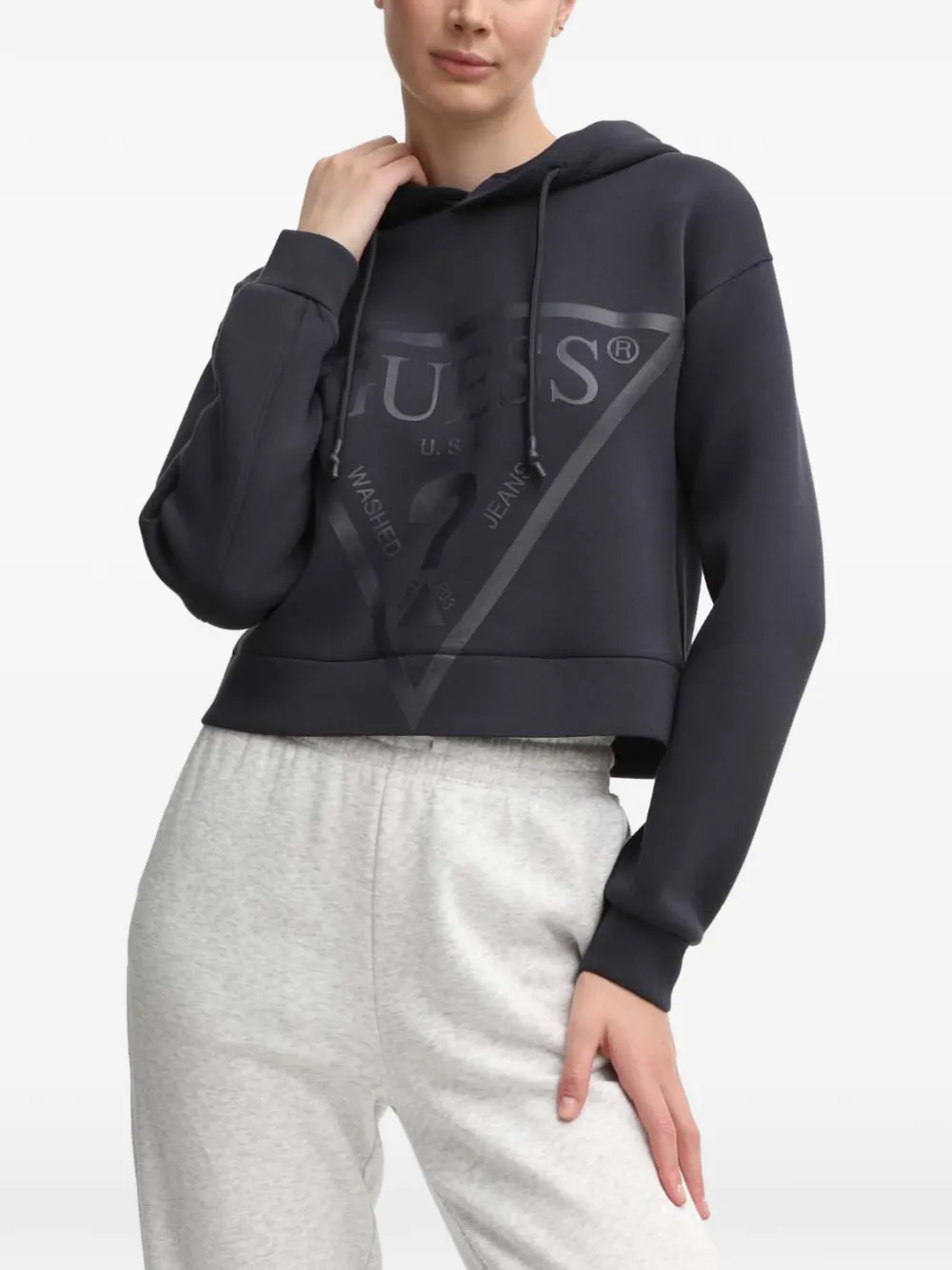 GUESS USA logo-print cropped hoodie - Grigio