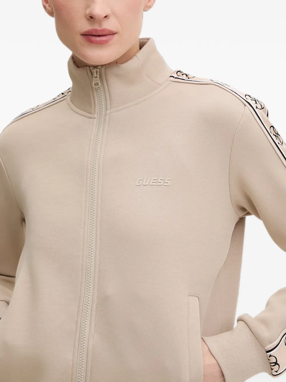 GUESS USA Trui met logoband en rits Beige
