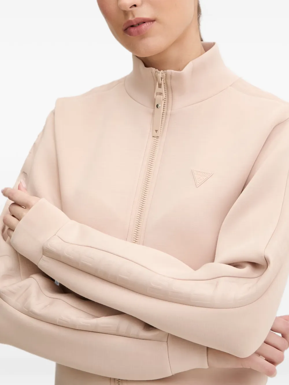 GUESS USA Trui met logo-reliëf en rits Beige