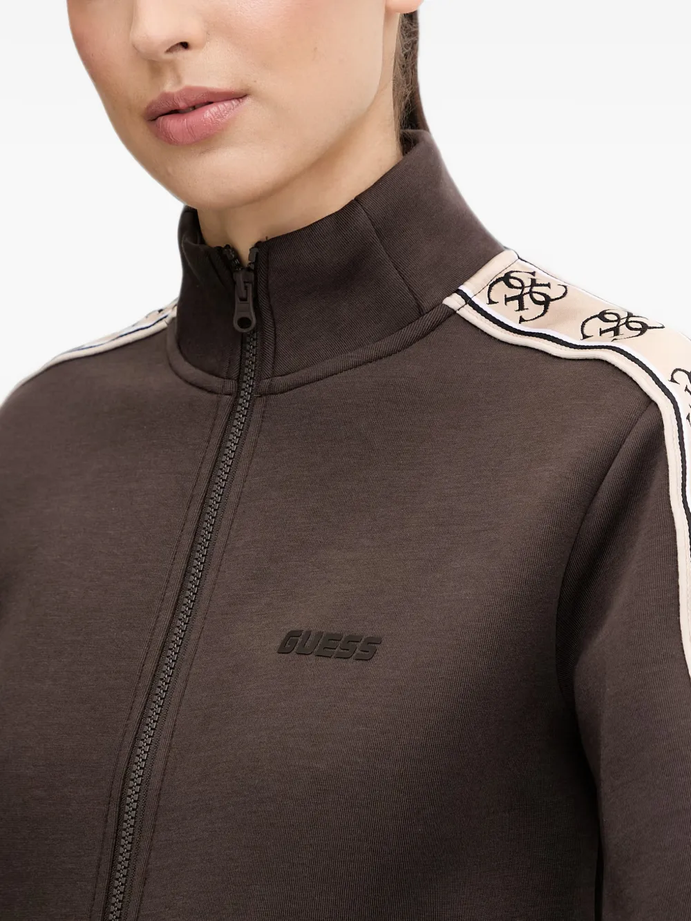 GUESS USA Trui met logoband en rits Bruin