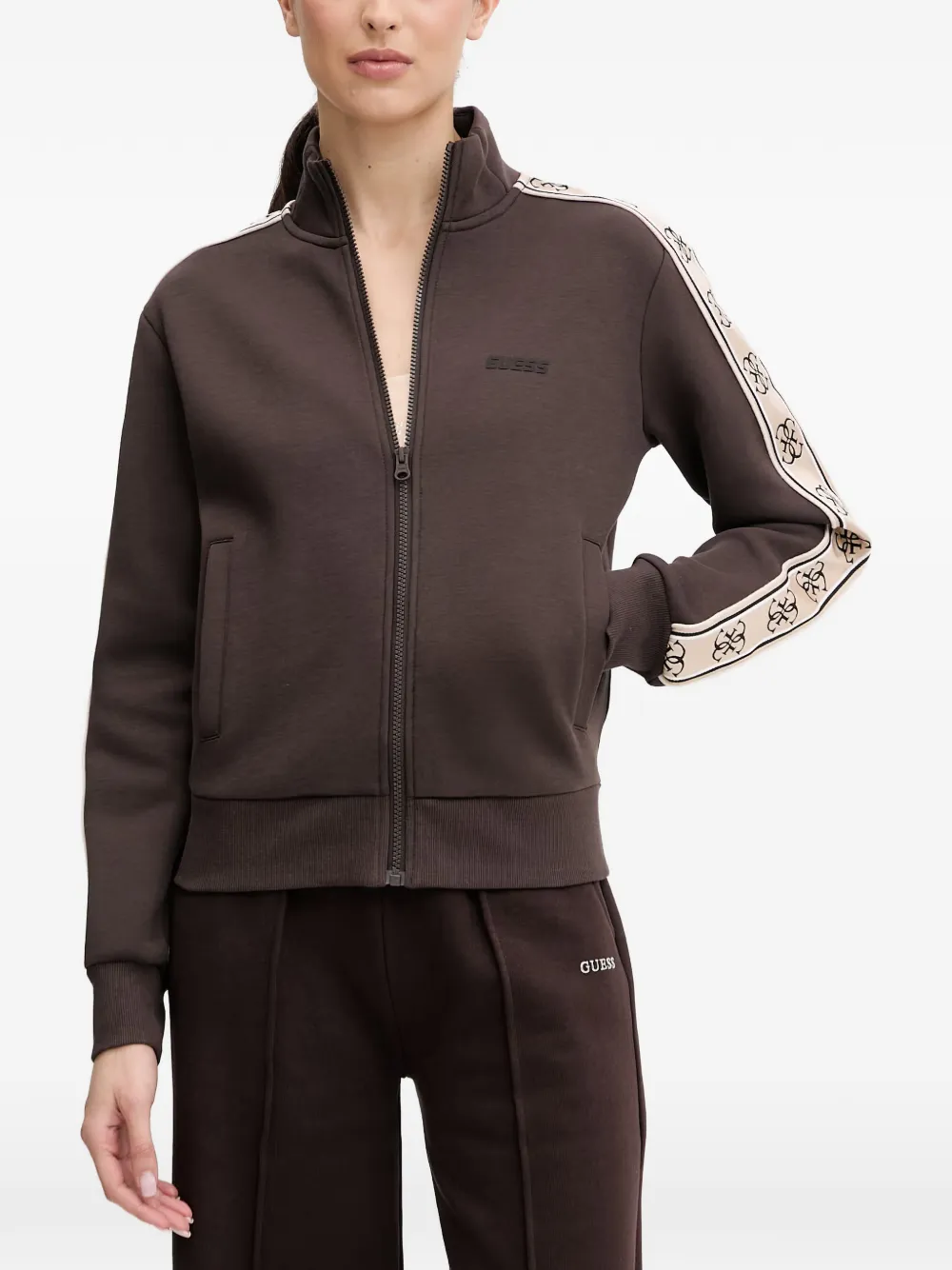 GUESS USA logo-tape zip-up sweater - Marrone