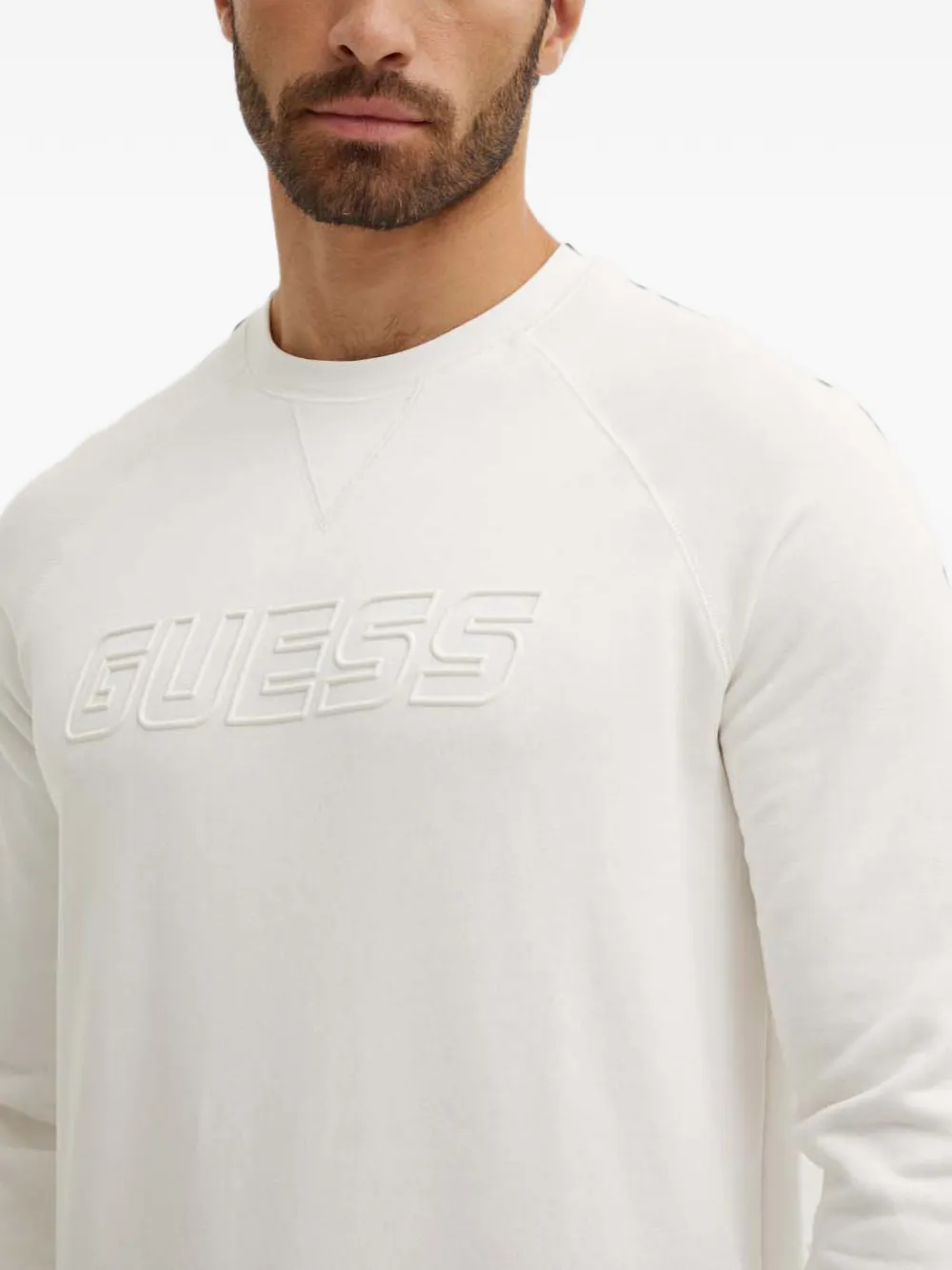 GUESS USA Sweater met logo-reliëf en raglan mouwen Wit