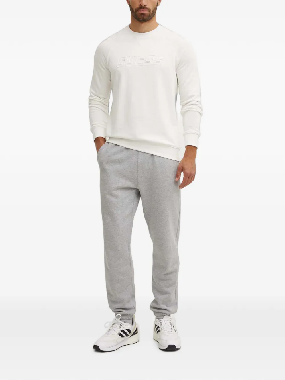GUESS USA Sweater met logo-reliëf en raglan mouwen Wit