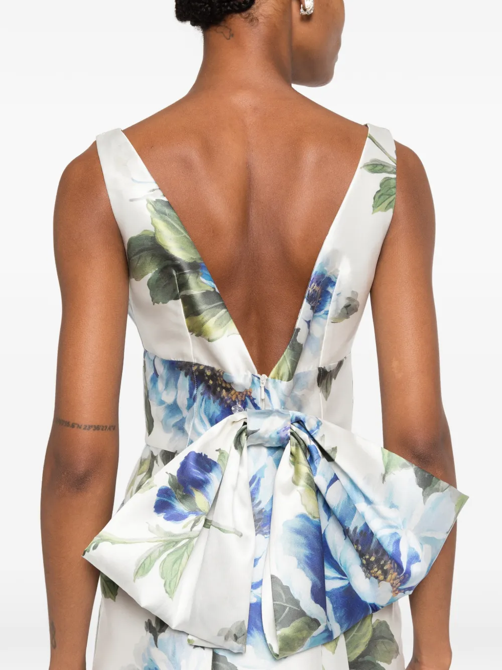 SILK LOVE & LACE Coralia maxi-jurk met bloemenprint en strikdetail Wit