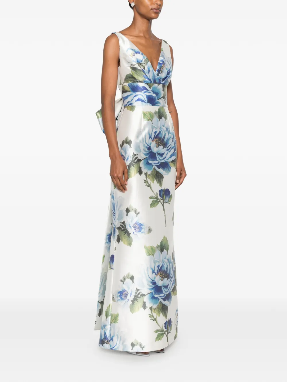 SILK LOVE & LACE Coralia maxi-jurk met bloemenprint en strikdetail Wit