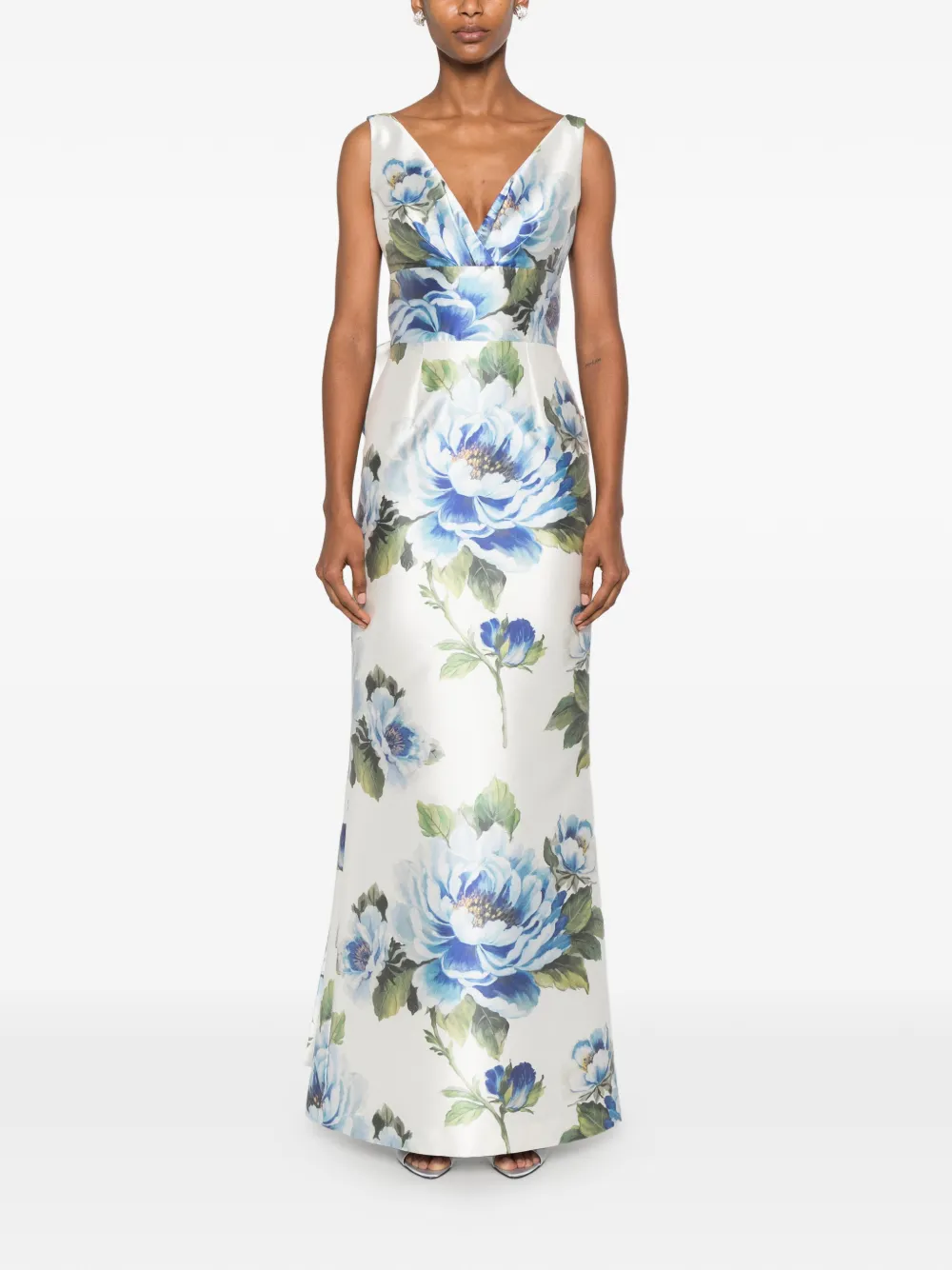 SILK LOVE & LACE Coralia maxi-jurk met bloemenprint en strikdetail Wit