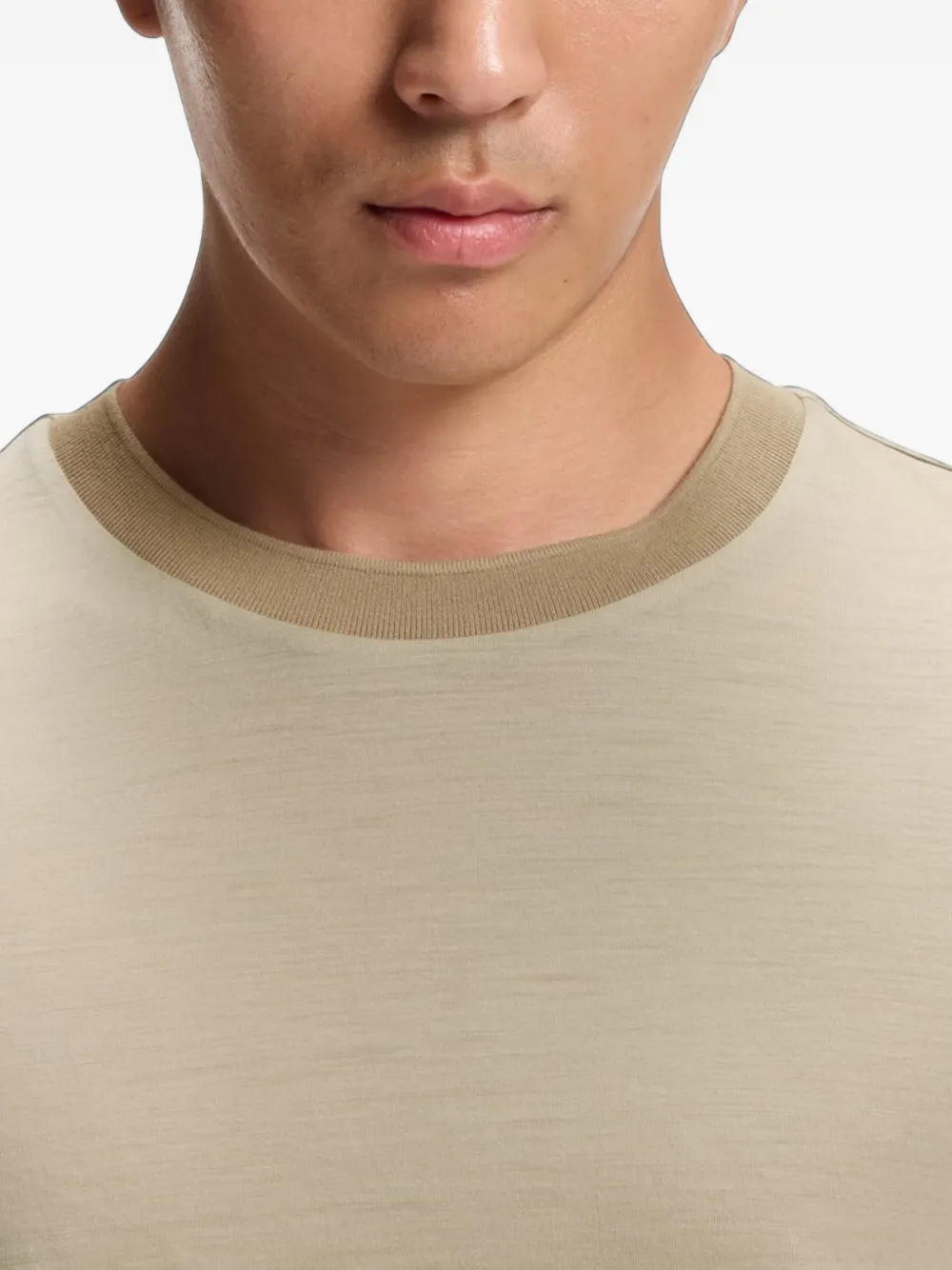 BOSS Wollen T-shirt met geribbelde afwerking Beige