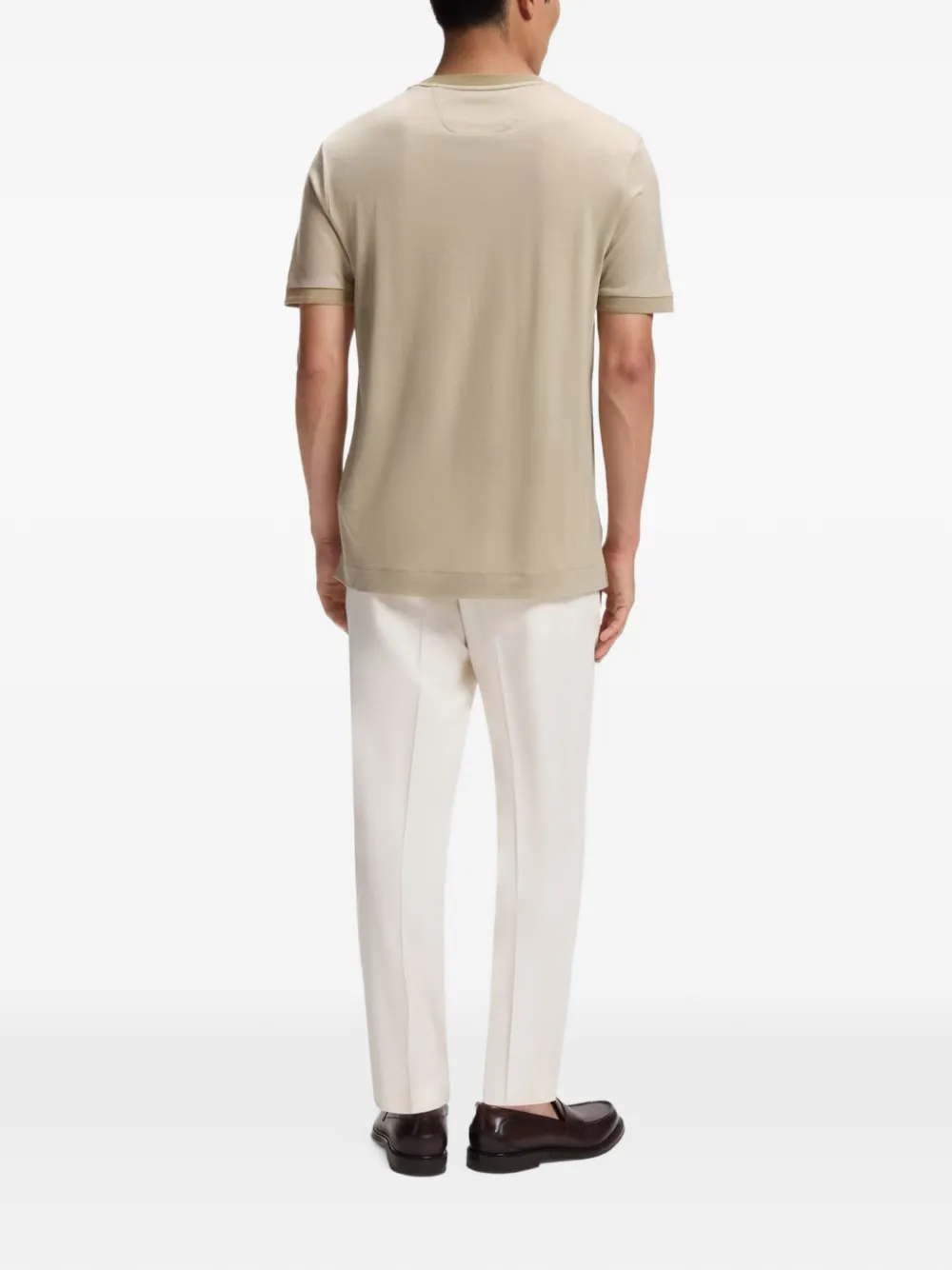 BOSS Wollen T-shirt met geribbelde afwerking Beige