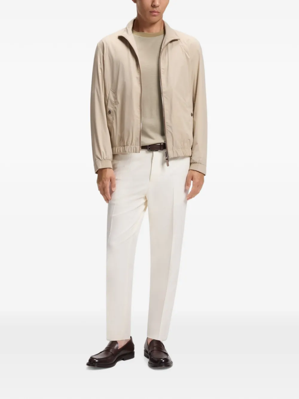 BOSS Wollen T-shirt met geribbelde afwerking Beige