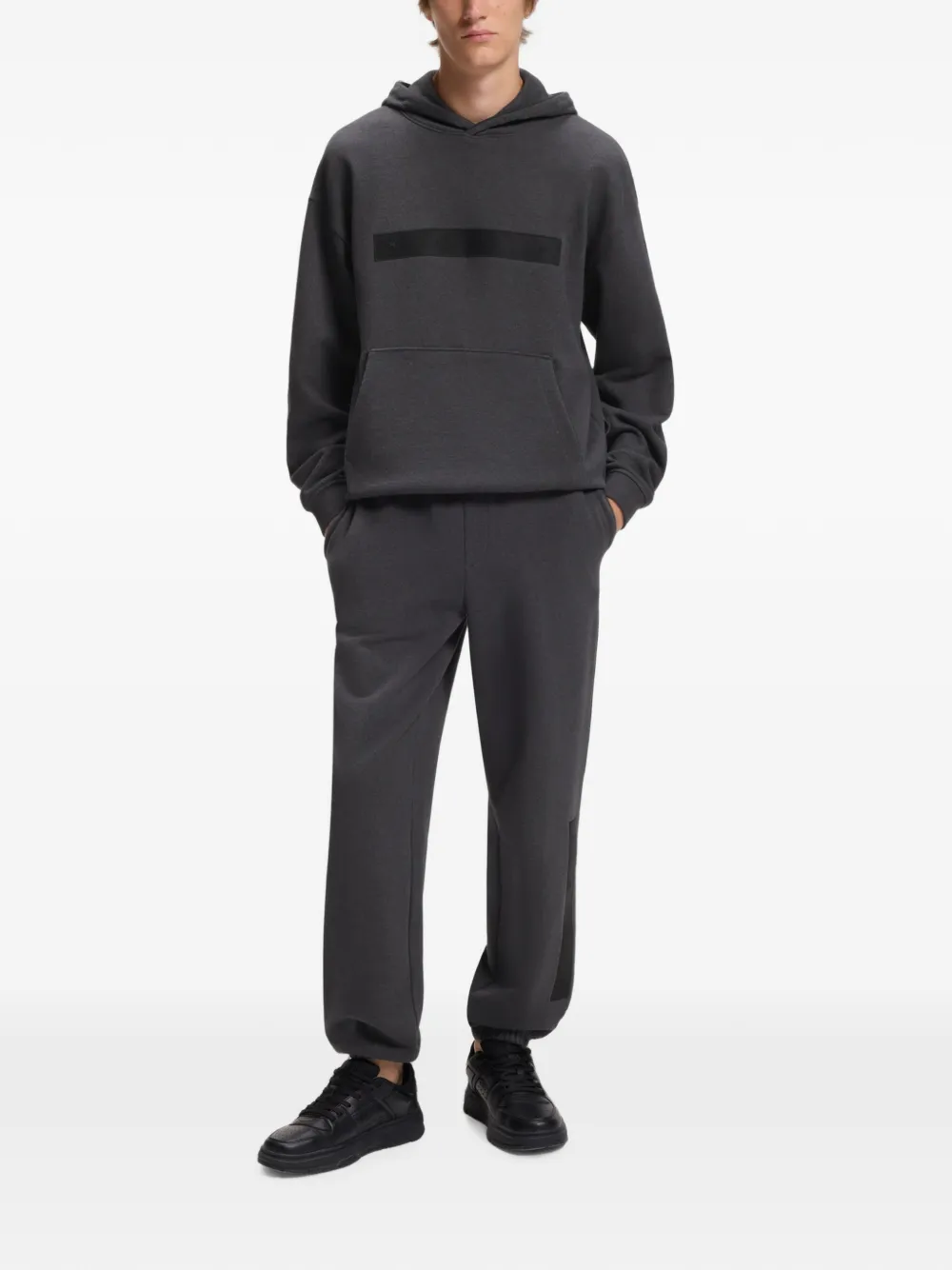 HUGO Ruimvallende katoenen badstof hoodie met logo Grijs