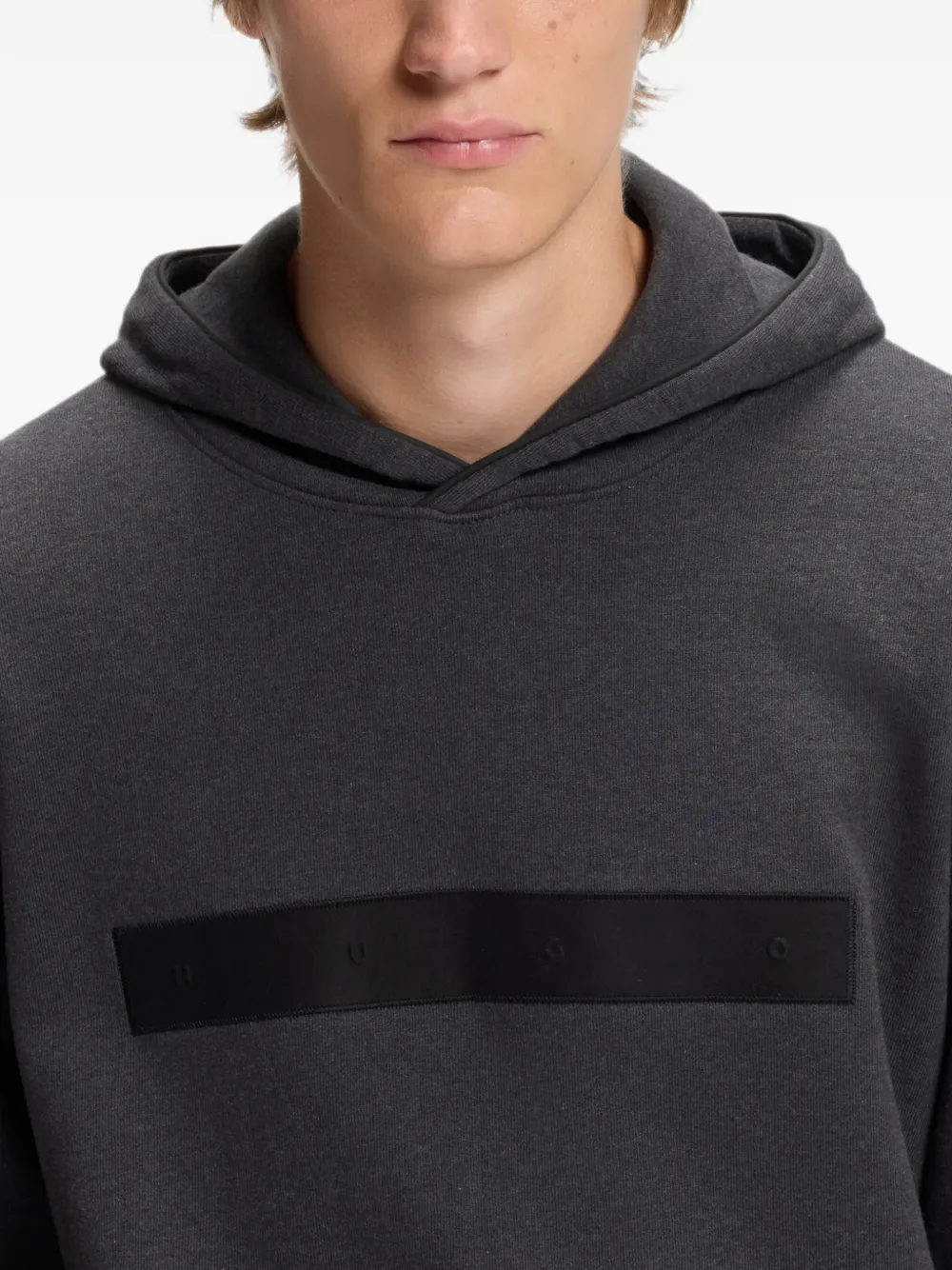 HUGO Ruimvallende katoenen badstof hoodie met logo Grijs