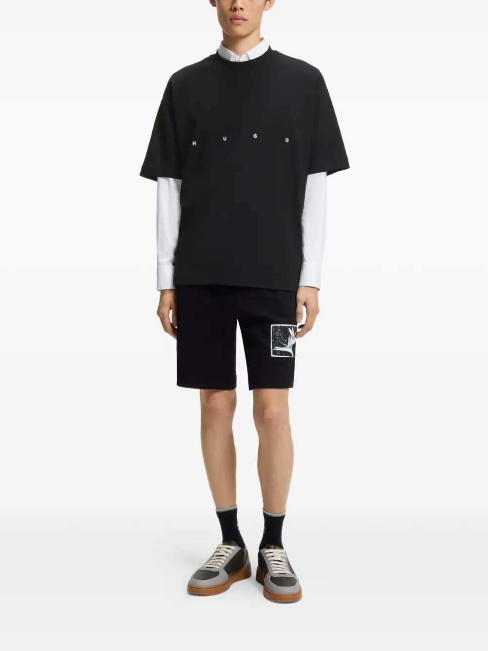 HUGO T-shirt met geborduurd logo Zwart