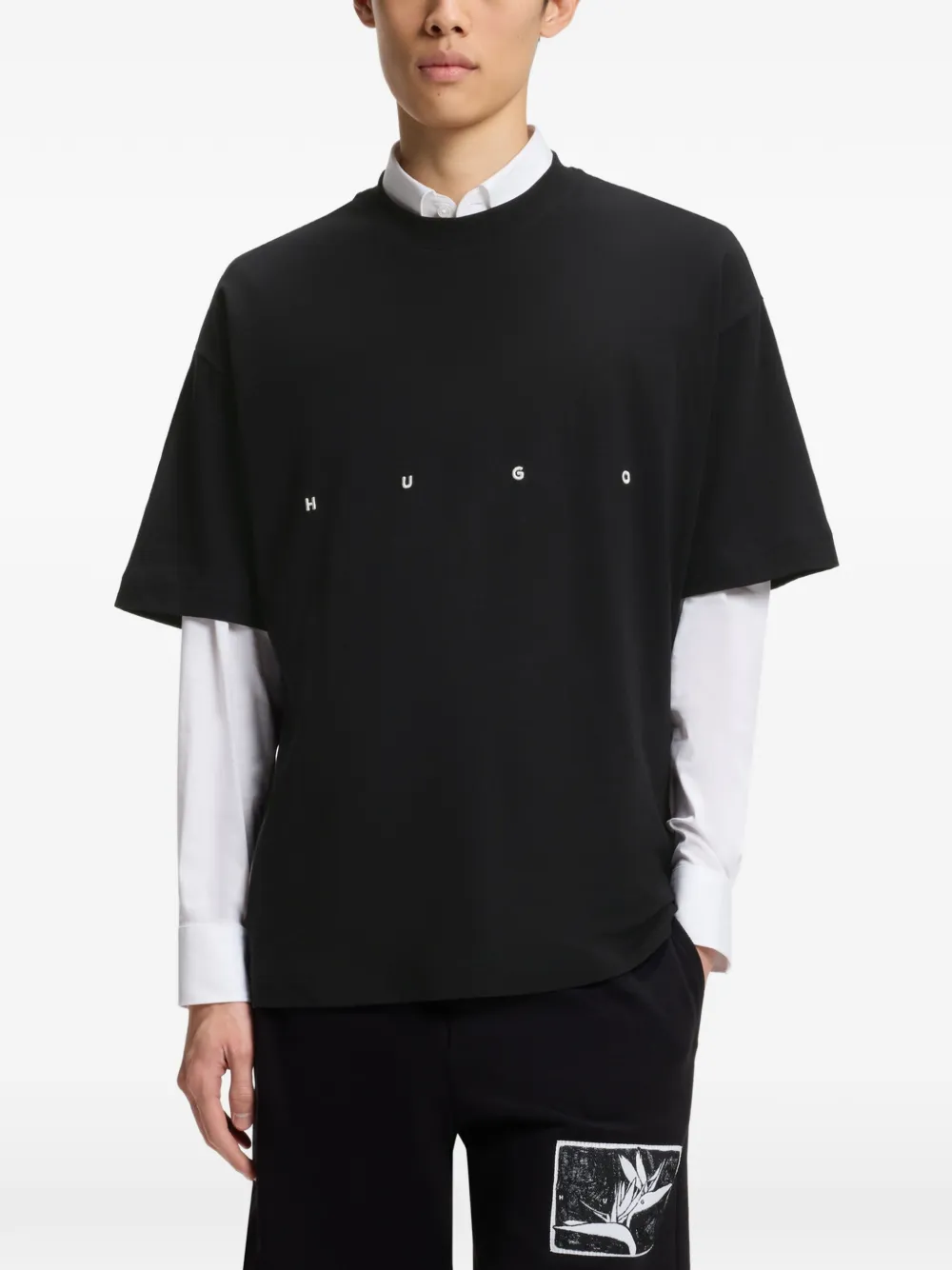 HUGO T-shirt met geborduurd logo Zwart