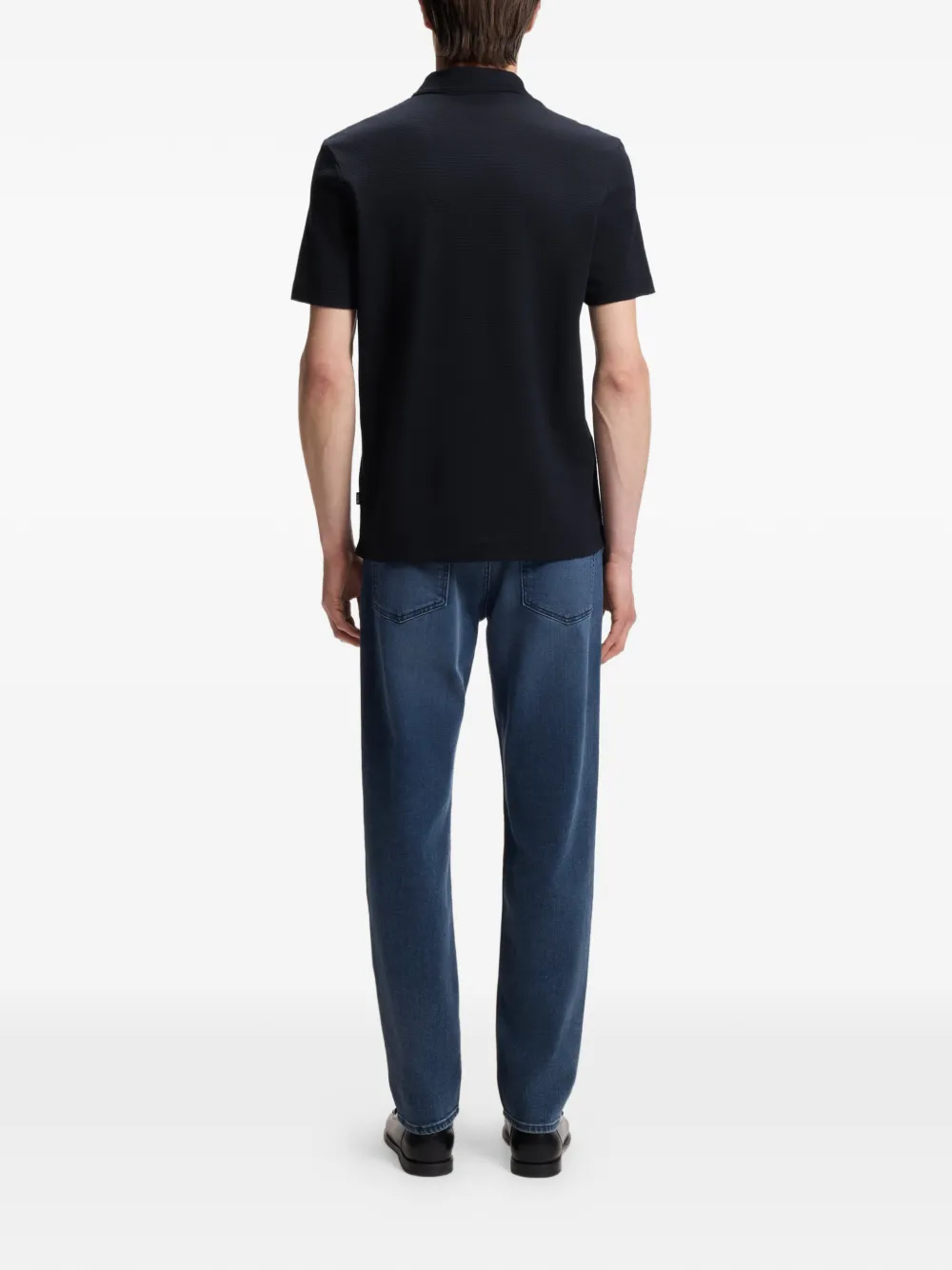 BOSS Poloshirt van katoenblend met bubbelvormig jacquard Blauw