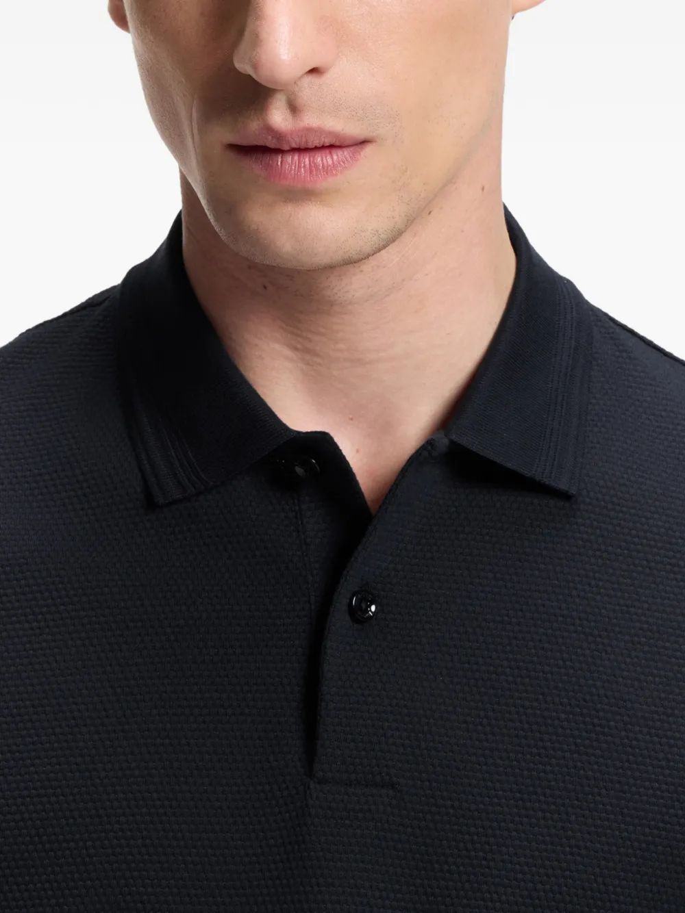 BOSS Poloshirt van katoenblend met bubbelvormig jacquard Blauw