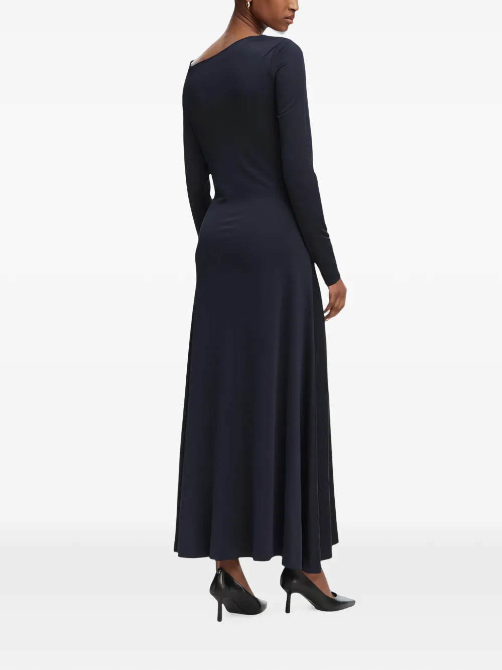 BOSS midi-jurk met ruches en asymmetrische hals Blauw