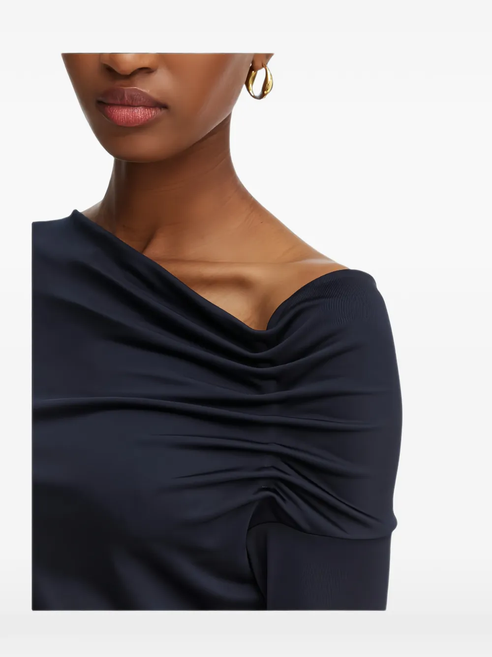 BOSS midi-jurk met ruches en asymmetrische hals Blauw
