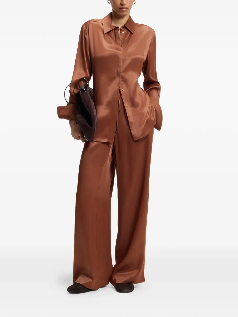 BOSS Blouse met satijnen afwerking Bruin