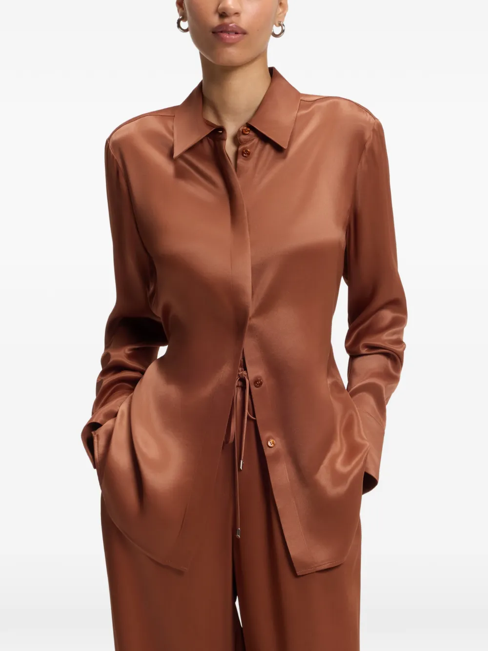BOSS Blouse met satijnen afwerking Bruin