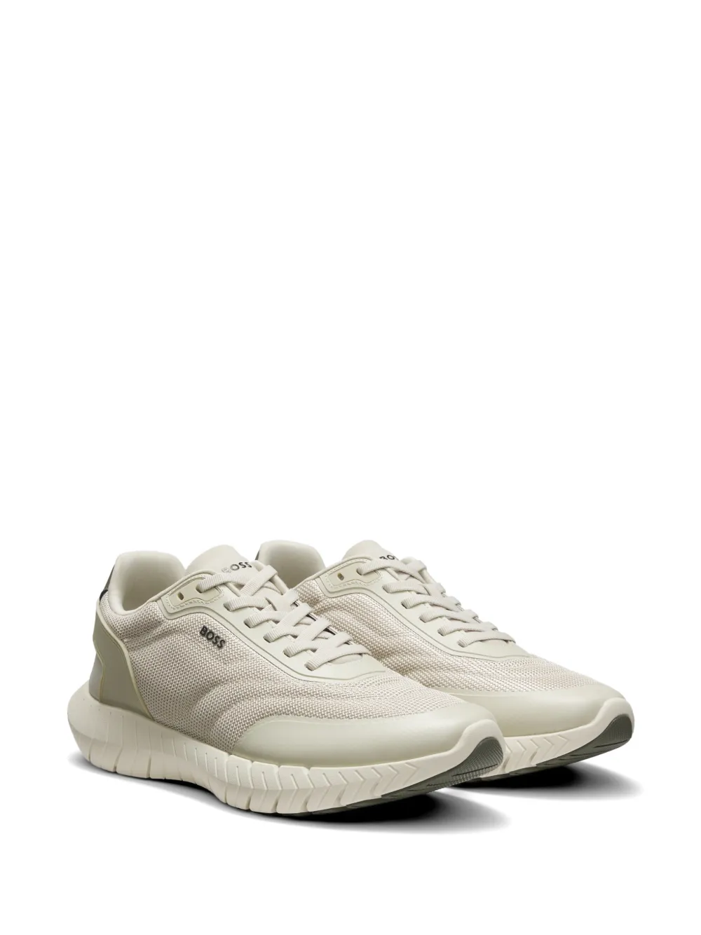 BOSS Sneakers met mesh vlakken en leren afwerking Beige