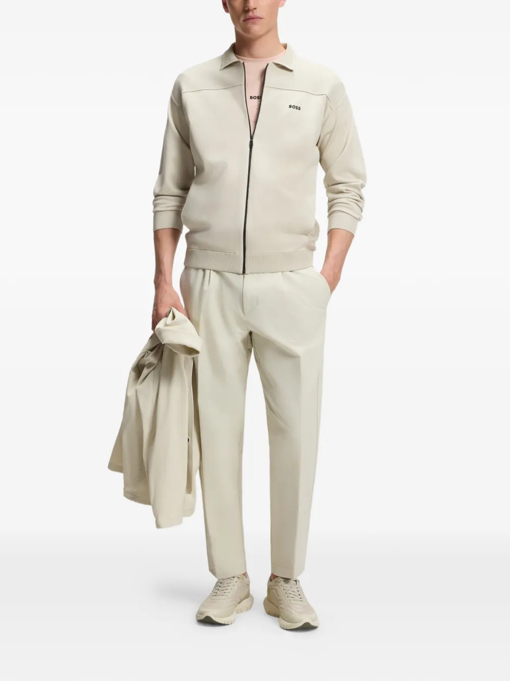 BOSS Sneakers met mesh vlakken en leren afwerking Beige