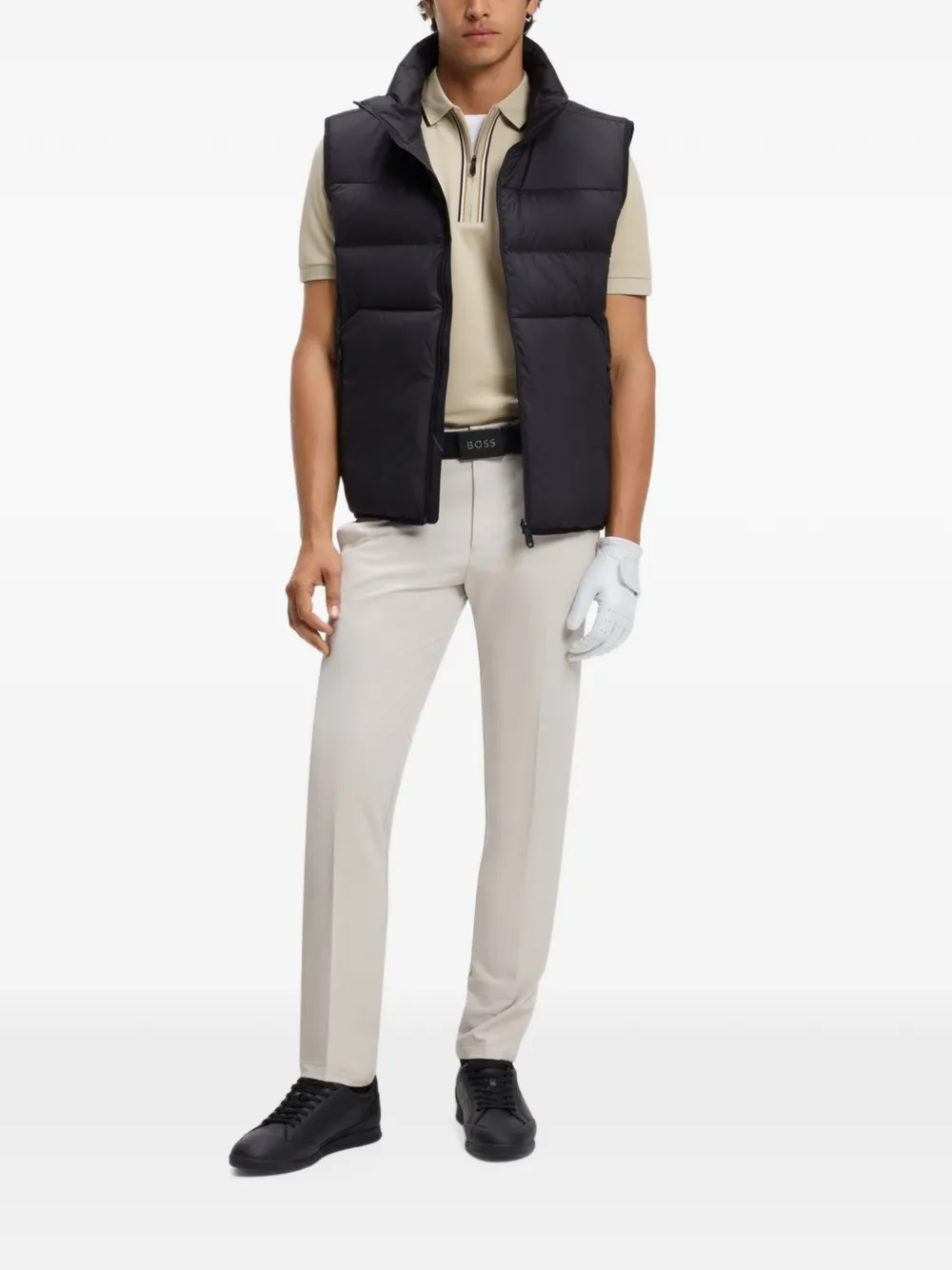 BOSS Poloshirt met rits en logoprint Beige