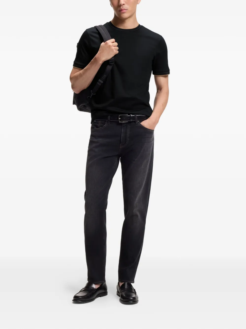 BOSS Slim-fit T-shirt met contrasterende afwerking Zwart