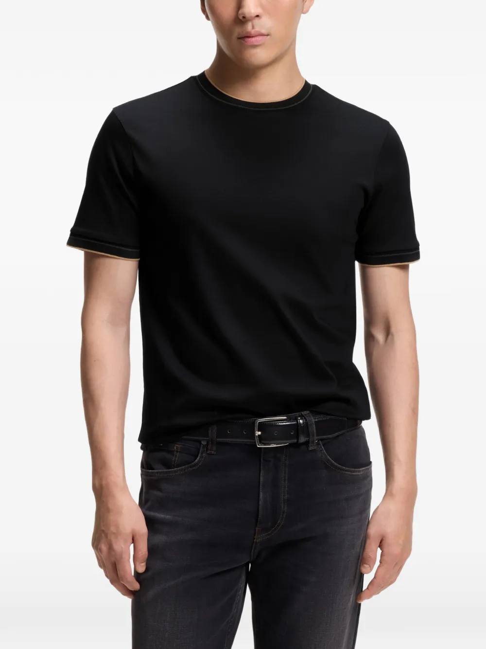 BOSS Slim-fit T-shirt met contrasterende afwerking Zwart
