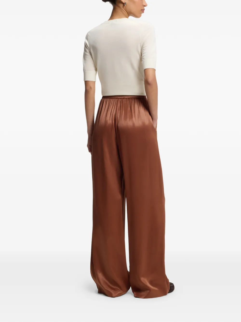 BOSS Broek met trekkoordtaille en satijnen afwerking Bruin