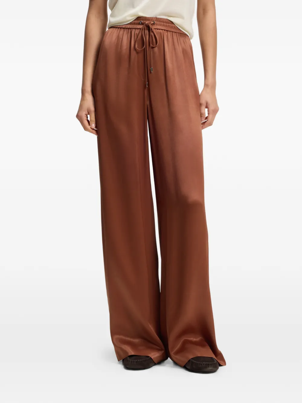 BOSS Broek met trekkoordtaille en satijnen afwerking Bruin
