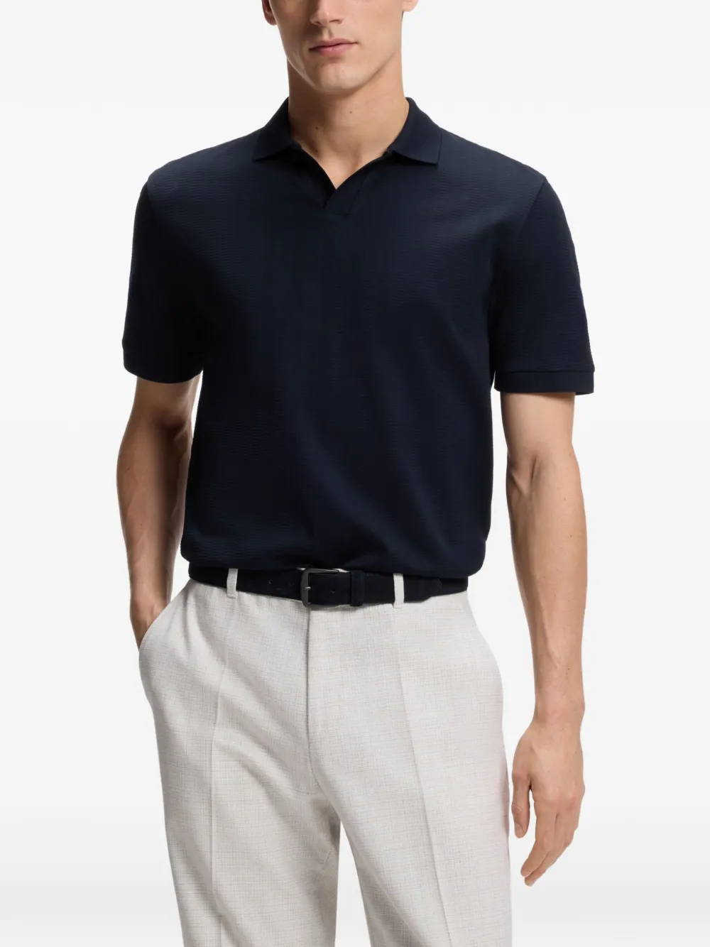 BOSS Poloshirt met jacquard Blauw