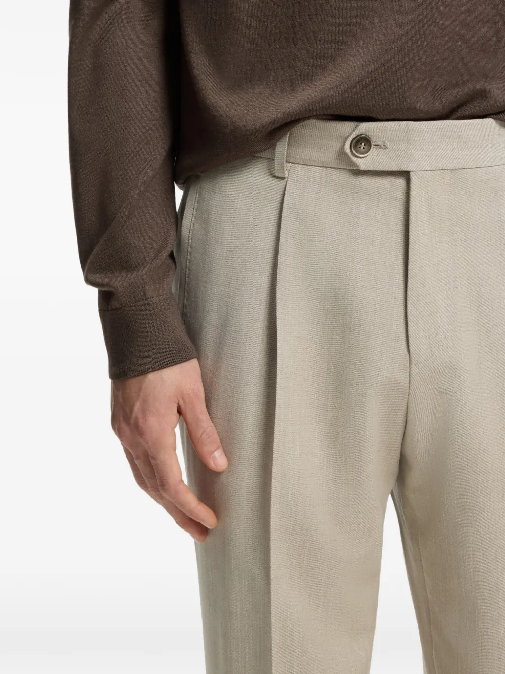 BOSS Plooibroek met omgeslagen pijpen Beige