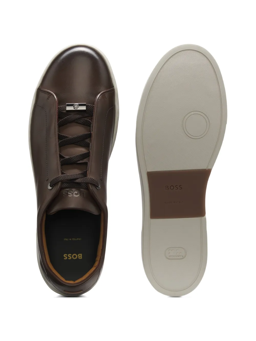 BOSS Gary leren sneakers met geborsteld effect Bruin