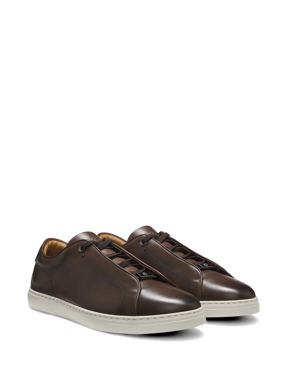 BOSS Gary leren sneakers met geborsteld effect Bruin
