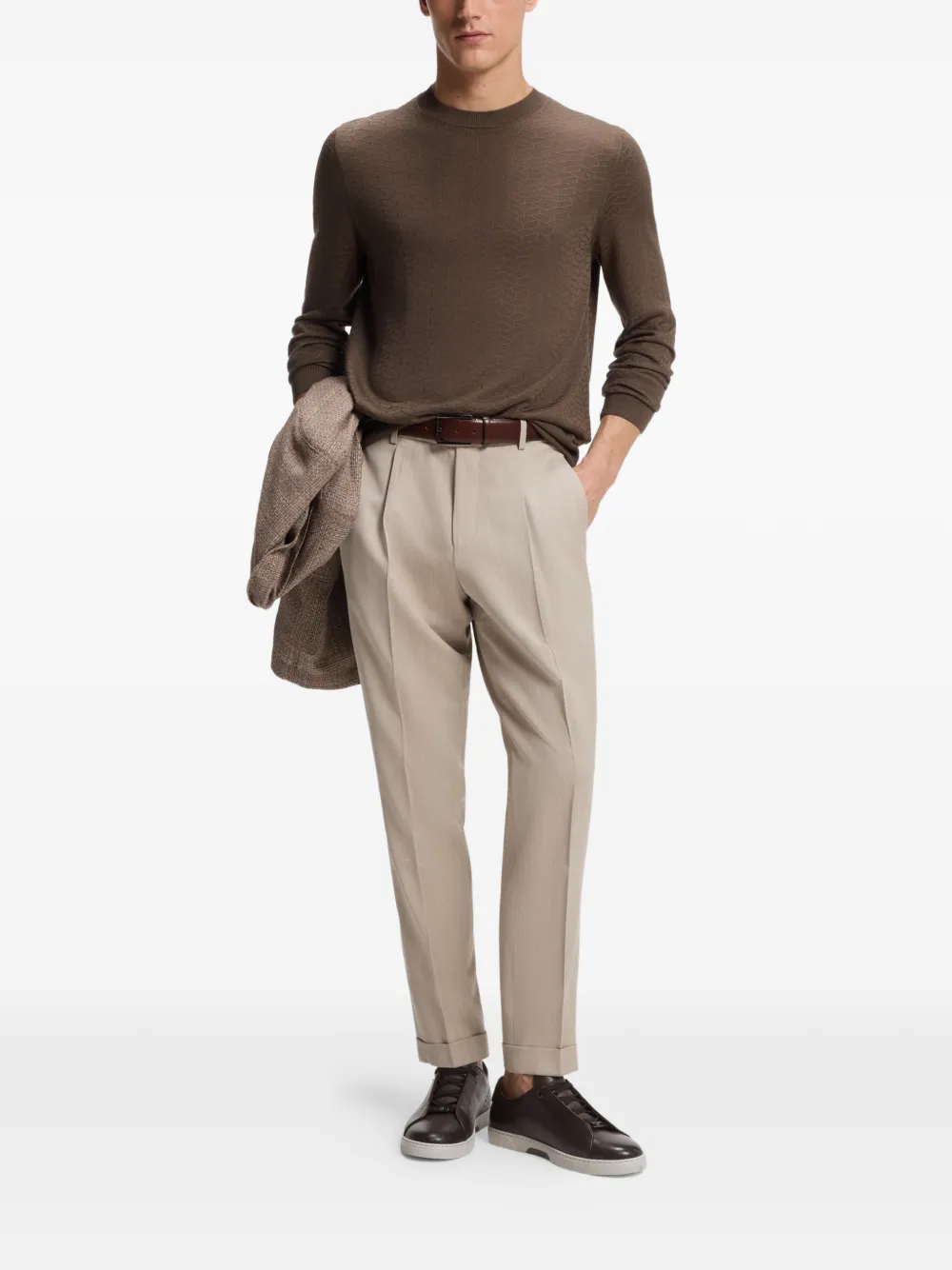 BOSS Gary leren sneakers met geborsteld effect Bruin
