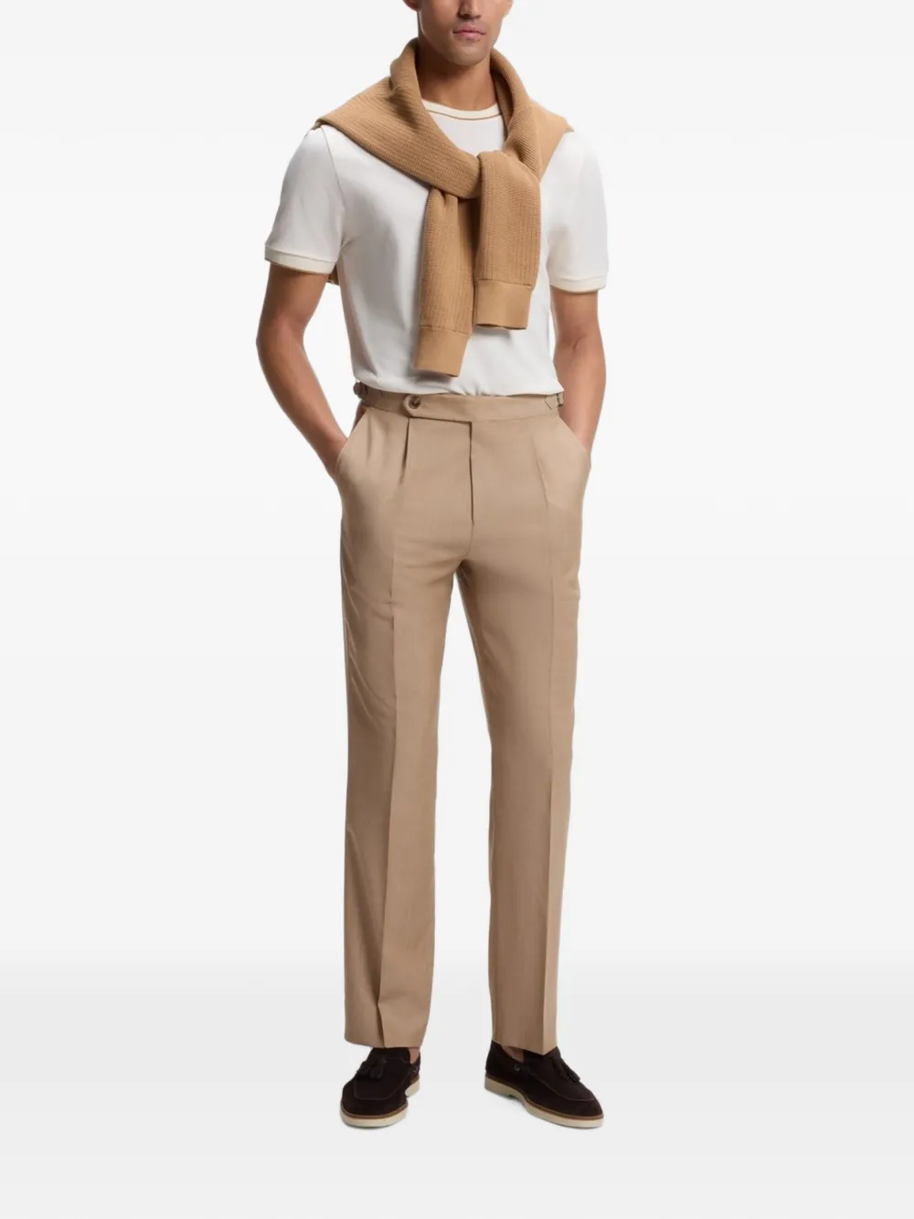 BOSS Gestructureerd katoenen T-shirt Beige