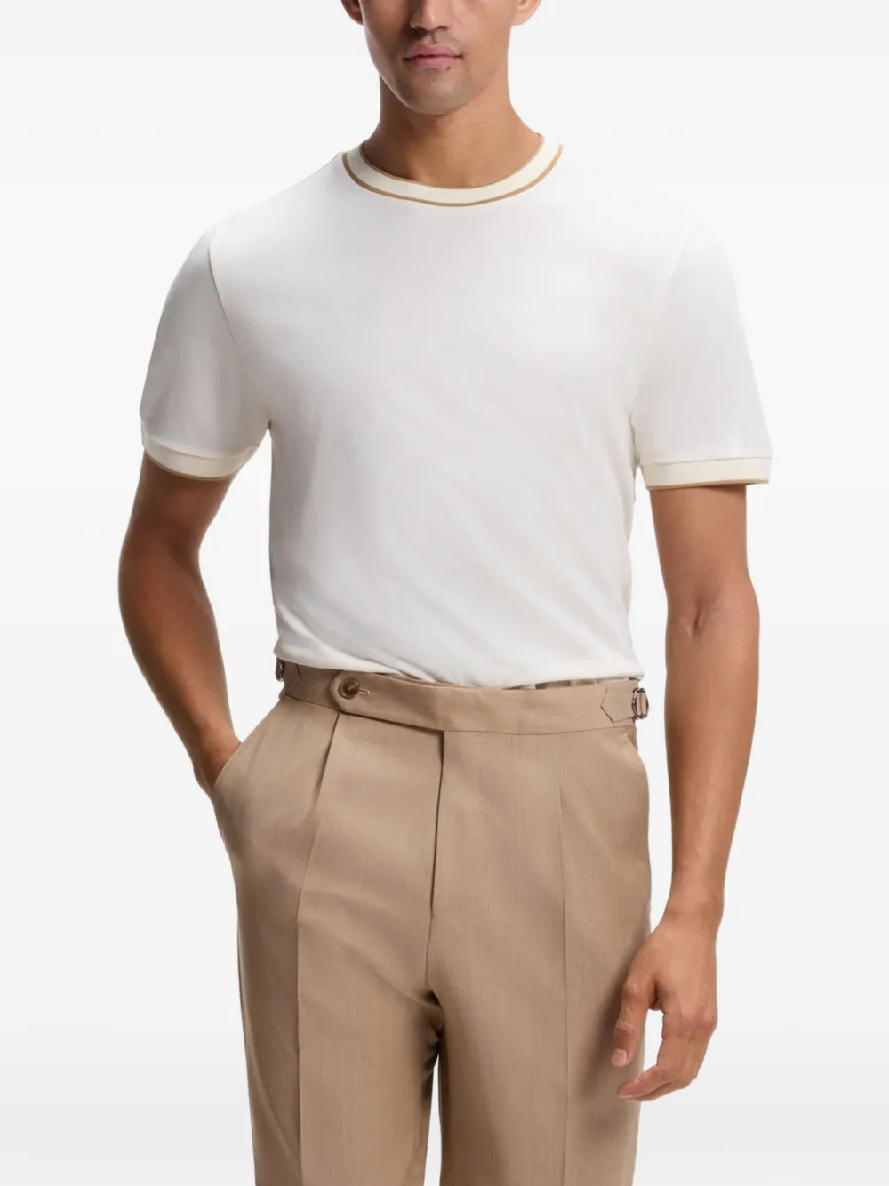 BOSS Gestructureerd katoenen T-shirt Beige